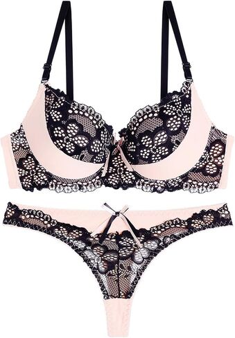 Women's Exotic Lingerie Sets Floral Mesh Lace Full Cover Underwire Push Up Bra and Panty Set 2 Piece Lingerie Set in Saudi Arabia