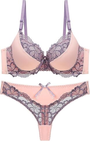 Women's Exotic Lingerie Sets Floral Mesh Lace Full Cover Underwire Push Up Bra and Panty Set 2 Piece Lingerie Set in Saudi Arabia