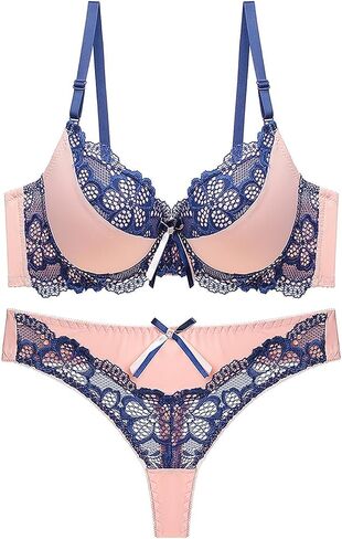 Women's Exotic Lingerie Sets Floral Mesh Lace Full Cover Underwire Push Up Bra and Panty Set 2 Piece Lingerie Set in Saudi Arabia