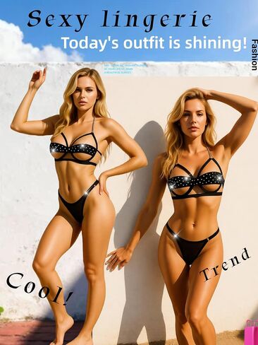 Sexy Rhinestone Lingerie Set Women Chain Halter Bra Mesh Thong Underwear Strappy Cutout Exotic Nightwear 2 Piece Outfit in Kuwait