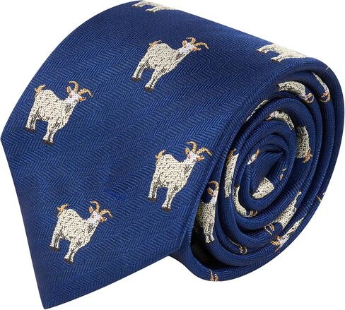 King & Priory Goat Navy Blue Herringbone Embroidered Tie in Kuwait