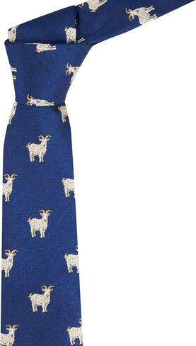 King & Priory Goat Navy Blue Herringbone Embroidered Tie in Kuwait