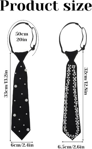 2Pcs Black Tie for Women Men, Elegant Pearl Rhinestone Tie Adjustable Pre-Tied Neck Ties for Party Prom Banquet Date in Saudi Arabia