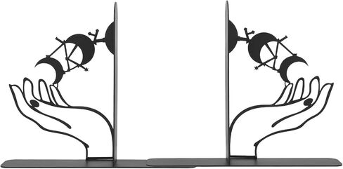 Metal Moon Phases Bookends Heavy Duty Gothic Book Ends for Bookshelf, Witchy Moon Book Holder Set for Office Desk Home Decor, Matte Black Decorative Bookends in Saudi Arabia