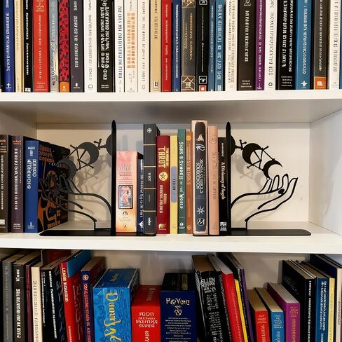 Metal Moon Phases Bookends Heavy Duty Gothic Book Ends for Bookshelf, Witchy Moon Book Holder Set for Office Desk Home Decor, Matte Black Decorative Bookends in Saudi Arabia