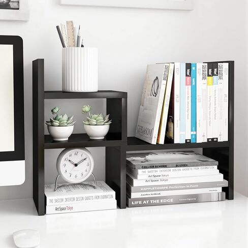 Jerry & Maggie Desktop Organizer Office Storage Storage Rack Rack Display Display Shelf | هدايا عيد ميلاد ديكور المنزل ديكور مجاني على الطراز التناوب عرض الجرف الطبيعي الحقيقي (أسود) in Kuwait