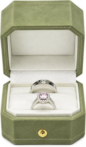 2 Slots Velvet Wedding Ring Box, Octagon Engagement Ring Box Ring Display Holder Case with Hinged Lid for Proposal Engagement Wedding, 2.44x2.44x2.17 IN-U2-PRB002-Green in Saudi Arabia