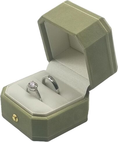 2 Slots Velvet Wedding Ring Box, Octagon Engagement Ring Box Ring Display Holder Case with Hinged Lid for Proposal Engagement Wedding, 2.44x2.44x2.17 IN-U2-PRB002-Green in Saudi Arabia