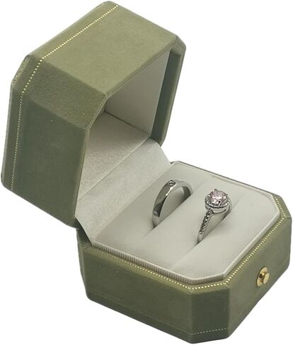2 Slots Velvet Wedding Ring Box, Octagon Engagement Ring Box Ring Display Holder Case with Hinged Lid for Proposal Engagement Wedding, 2.44x2.44x2.17 IN-U2-PRB002-Green in Saudi Arabia