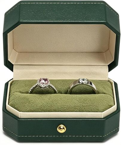 2 Slots Velvet Wedding Ring Box, Octagon Engagement Ring Box Ring Display Holder Case with Hinged Lid for Proposal Engagement Wedding, 2.44x2.44x2.17 IN-U2-PRB002-Green in Saudi Arabia