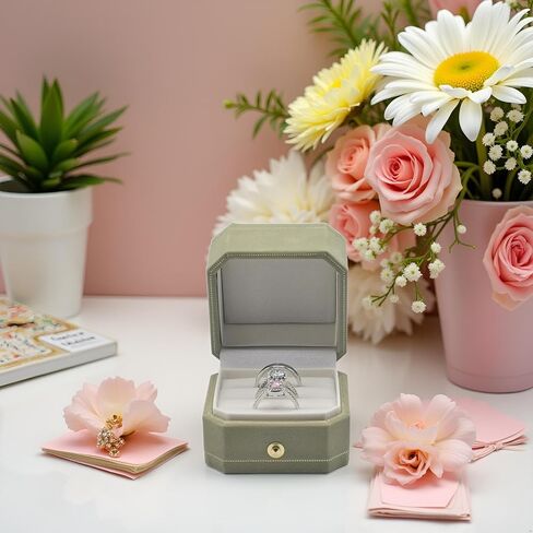 2 Slots Velvet Wedding Ring Box, Octagon Engagement Ring Box Ring Display Holder Case with Hinged Lid for Proposal Engagement Wedding, 2.44x2.44x2.17 IN-U2-PRB002-Green in Saudi Arabia