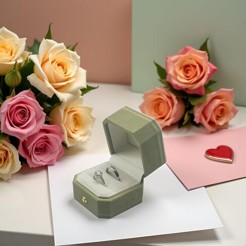 2 Slots Velvet Wedding Ring Box, Octagon Engagement Ring Box Ring Display Holder Case with Hinged Lid for Proposal Engagement Wedding, 2.44x2.44x2.17 IN-U2-PRB002-Green in Saudi Arabia