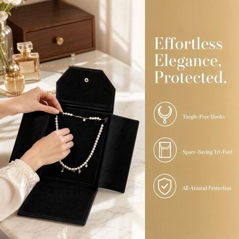 WRINGKIT 3 Pack مجلد قلادة مخملية، حقيبة سفر حامل قلادة ناعمة الملمس، حقيبة عرض لتخزين اللؤلؤ، حقيبة هدايا مجوهرات بسلسلة مقاس 8.1 × 6 بوصة للنساء، الزفاف، عيد الحب، أسود in Kuwait