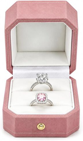 2 Slots Velvet Wedding Ring Box, Octagon Engagement Ring Box Ring Display Holder Case with Hinged Lid for Proposal Engagement Wedding, 2.44x2.44x2.17 IN-U2-PRB002-Green in Saudi Arabia