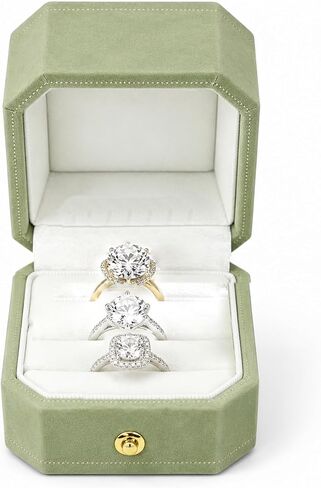 2 Slots Velvet Wedding Ring Box, Octagon Engagement Ring Box Ring Display Holder Case with Hinged Lid for Proposal Engagement Wedding, 2.44x2.44x2.17 IN-U2-PRB002-Green in Saudi Arabia