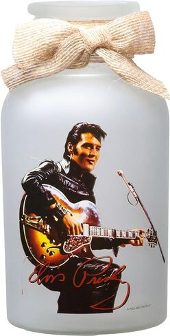 فانوس زجاجي يعمل بالبطارية من Spoontiques Elvis - مصباح LED مزخرف مقاس 7.75 بوصة مع ضوء دافئ، عديم اللهب ولاسلكي، سطح طاولة داخلي وخارجي أو فانوس معلق، تتطلب بطاريتين AA in Kuwait