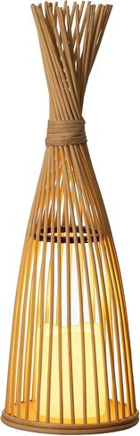 Vintiquewise Hand-Woven Tall Bamboo LED Floor Standing Lantern – Bohemian Wicker Decorative Lamp and Farmhouse Accent for Living Rooms Entryways Patios and Garden, Small in Kuwait