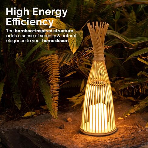 Vintiquewise Hand-Woven Tall Bamboo LED Floor Standing Lantern – Bohemian Wicker Decorative Lamp and Farmhouse Accent for Living Rooms Entryways Patios and Garden, Small in Kuwait