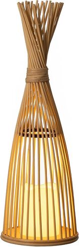 Vintiquewise Hand-Woven Tall Bamboo LED Floor Standing Lantern – Bohemian Wicker Decorative Lamp and Farmhouse Accent for Living Rooms Entryways Patios and Garden, Small in Kuwait