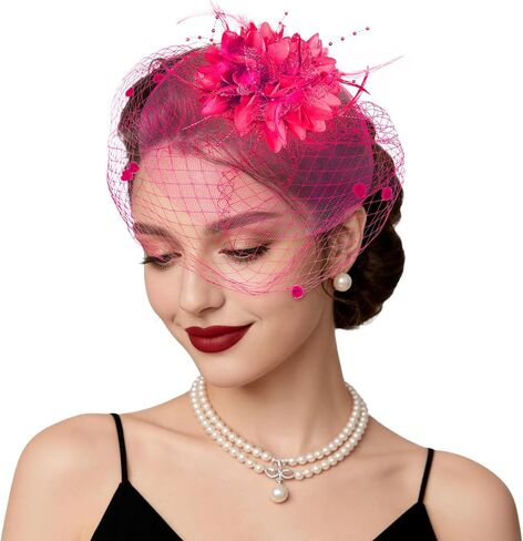 Fascinators Hats Tea Party Hats for Women Feather Veil Headband Vintage Lace Cocktail Headwear Bridal Wedding Veil Retro Hat in Kuwait