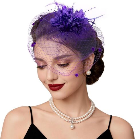 Fascinators Hats Tea Party Hats for Women Feather Veil Headband Vintage Lace Cocktail Headwear Bridal Wedding Veil Retro Hat in Kuwait
