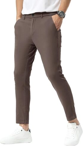 Plaid&Plain Men's Khaki Pants Slim Fit Stretch Cropped Chino Skinny Pants in Saudi Arabia