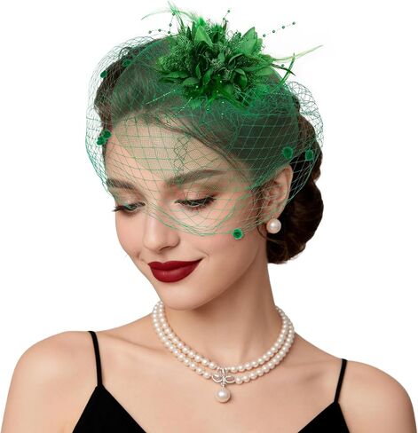 Fascinators Hats Tea Party Hats for Women Feather Veil Headband Vintage Lace Cocktail Headwear Bridal Wedding Veil Retro Hat in Kuwait
