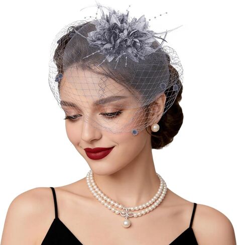 Fascinators Hats Tea Party Hats for Women Feather Veil Headband Vintage Lace Cocktail Headwear Bridal Wedding Veil Retro Hat in Kuwait