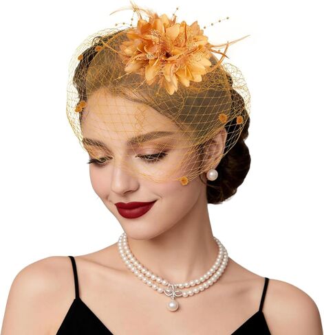Fascinators Hats Tea Party Hats for Women Feather Veil Headband Vintage Lace Cocktail Headwear Bridal Wedding Veil Retro Hat in Kuwait