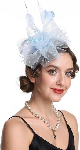 Women Feather Fascinator Hat with Veil Women's Vintage Style Headpiece for Weddings in Saudi Arabia