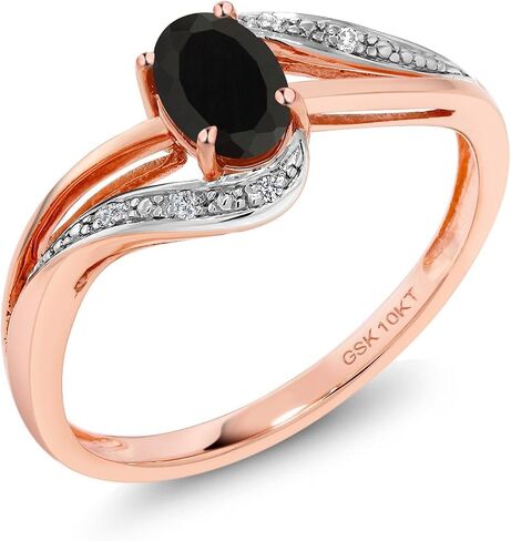 Gem Stone King 10K Rose Gold Gemstone Birthstone and Diamond Bypass Engagement Ring for Women | Oval 6X4MM | Split Shank Design | Promise Wedding Anniversary Ring in Kuwait
