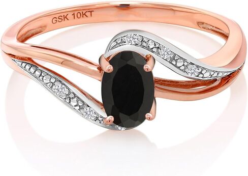 Gem Stone King 10K Rose Gold Gemstone Birthstone and Diamond Bypass Engagement Ring for Women | Oval 6X4MM | Split Shank Design | Promise Wedding Anniversary Ring in Kuwait