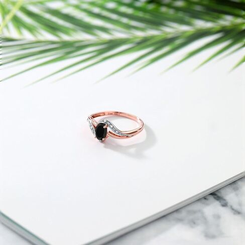 Gem Stone King 10K Rose Gold Gemstone Birthstone and Diamond Bypass Engagement Ring for Women | Oval 6X4MM | Split Shank Design | Promise Wedding Anniversary Ring in Kuwait