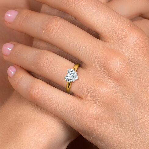 Gem Stone King 8MM Heart Shape Gemstone Birthstone Solitaire Engagement Ring For Women in 14K Two Tone Gold | Wedding Anniversary Promise Gold Ring | Size 5 to 9 in Kuwait