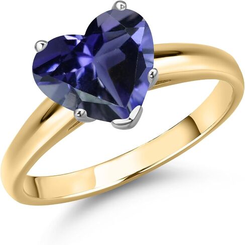 Gem Stone King 8MM Heart Shape Gemstone Birthstone Solitaire Engagement Ring For Women in 14K Two Tone Gold | Wedding Anniversary Promise Gold Ring | Size 5 to 9 in Kuwait