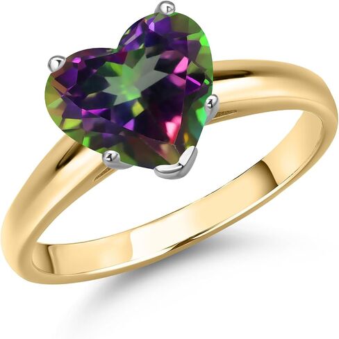 Gem Stone King 8MM Heart Shape Gemstone Birthstone Solitaire Engagement Ring For Women in 14K Two Tone Gold | Wedding Anniversary Promise Gold Ring | Size 5 to 9 in Kuwait