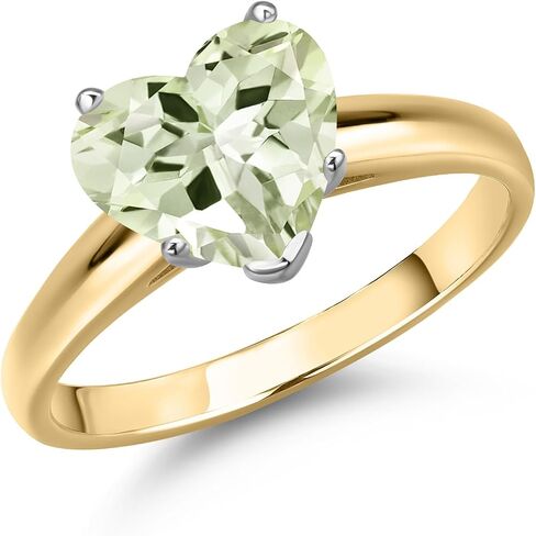 Gem Stone King 8MM Heart Shape Gemstone Birthstone Solitaire Engagement Ring For Women in 14K Two Tone Gold | Wedding Anniversary Promise Gold Ring | Size 5 to 9 in Kuwait