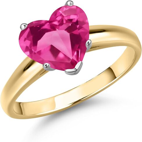 Gem Stone King 8MM Heart Shape Gemstone Birthstone Solitaire Engagement Ring For Women in 14K Two Tone Gold | Wedding Anniversary Promise Gold Ring | Size 5 to 9 in Kuwait