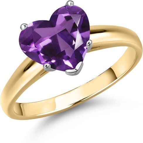 Gem Stone King 8MM Heart Shape Gemstone Birthstone Solitaire Engagement Ring For Women in 14K Two Tone Gold | Wedding Anniversary Promise Gold Ring | Size 5 to 9 in Kuwait
