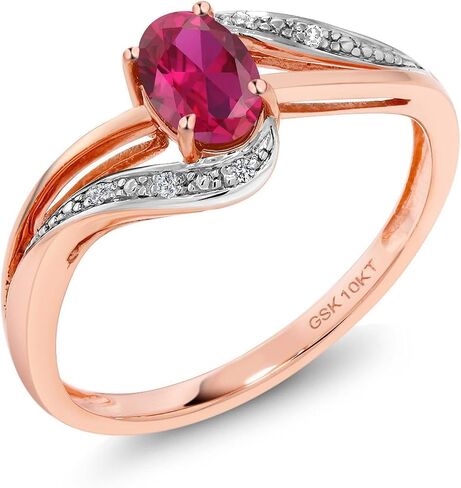 Gem Stone King 10K Rose Gold Gemstone Birthstone and Diamond Bypass Engagement Ring for Women | Oval 6X4MM | Split Shank Design | Promise Wedding Anniversary Ring in Kuwait