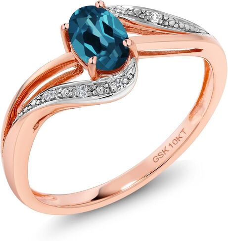 Gem Stone King 10K Rose Gold Gemstone Birthstone and Diamond Bypass Engagement Ring for Women | Oval 6X4MM | Split Shank Design | Promise Wedding Anniversary Ring in Kuwait