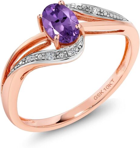 Gem Stone King 10K Rose Gold Gemstone Birthstone and Diamond Bypass Engagement Ring for Women | Oval 6X4MM | Split Shank Design | Promise Wedding Anniversary Ring in Kuwait