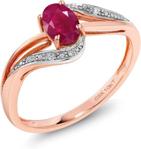 Gem Stone King 10K Rose Gold Gemstone Birthstone and Diamond Bypass Engagement Ring for Women | Oval 6X4MM | Split Shank Design | Promise Wedding Anniversary Ring in Kuwait