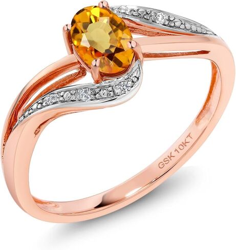 Gem Stone King 10K Rose Gold Gemstone Birthstone and Diamond Bypass Engagement Ring for Women | Oval 6X4MM | Split Shank Design | Promise Wedding Anniversary Ring in Kuwait
