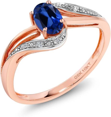 Gem Stone King 10K Rose Gold Gemstone Birthstone and Diamond Bypass Engagement Ring for Women | Oval 6X4MM | Split Shank Design | Promise Wedding Anniversary Ring in Kuwait
