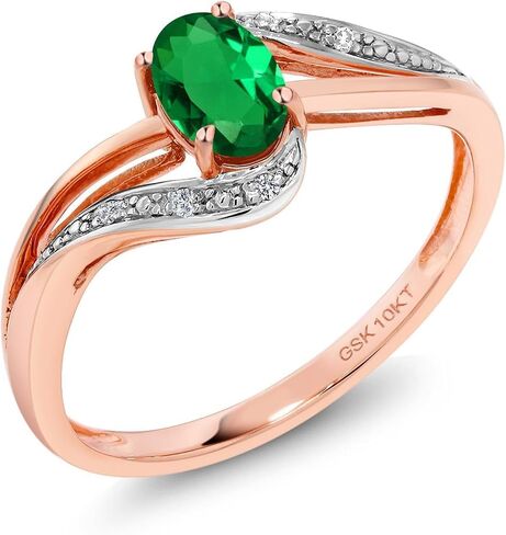 Gem Stone King 10K Rose Gold Gemstone Birthstone and Diamond Bypass Engagement Ring for Women | Oval 6X4MM | Split Shank Design | Promise Wedding Anniversary Ring in Kuwait