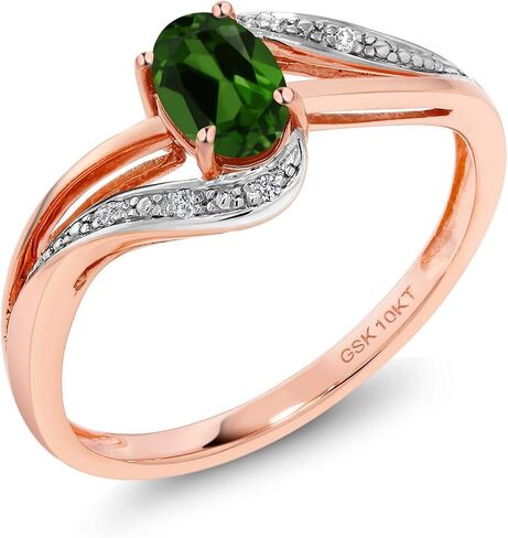 Gem Stone King 10K Rose Gold Gemstone Birthstone and Diamond Bypass Engagement Ring for Women | Oval 6X4MM | Split Shank Design | Promise Wedding Anniversary Ring in Kuwait