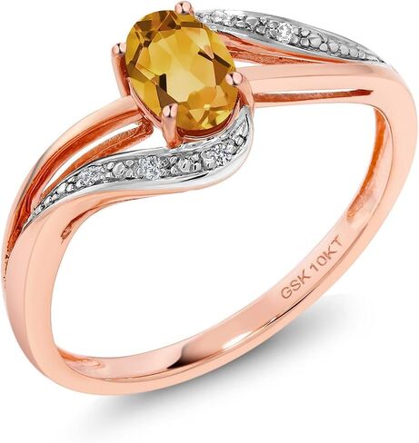 Gem Stone King 10K Rose Gold Gemstone Birthstone and Diamond Bypass Engagement Ring for Women | Oval 6X4MM | Split Shank Design | Promise Wedding Anniversary Ring in Kuwait