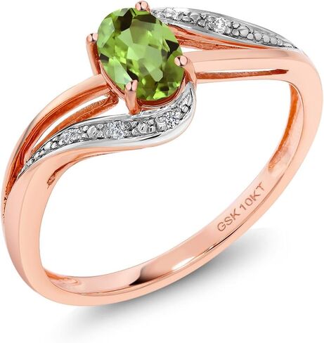Gem Stone King 10K Rose Gold Gemstone Birthstone and Diamond Bypass Engagement Ring for Women | Oval 6X4MM | Split Shank Design | Promise Wedding Anniversary Ring in Kuwait