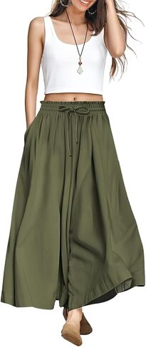 YESNO Women Wide Leg Pants Summer Floral Boho Palazzo Pants Casual High Waisted Flowy Crop Trousers with Pockets PSC in Saudi Arabia